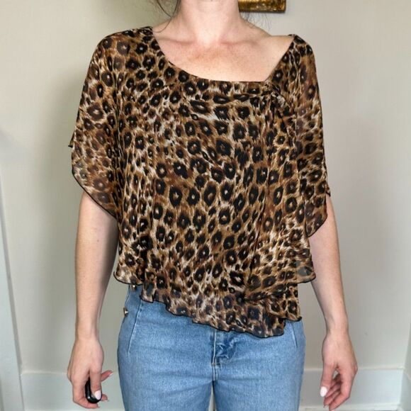 Vintage y2k Wet Seal Asymmetrical Cheetah Print Shawl Top Size Large - Picture 1 of 4